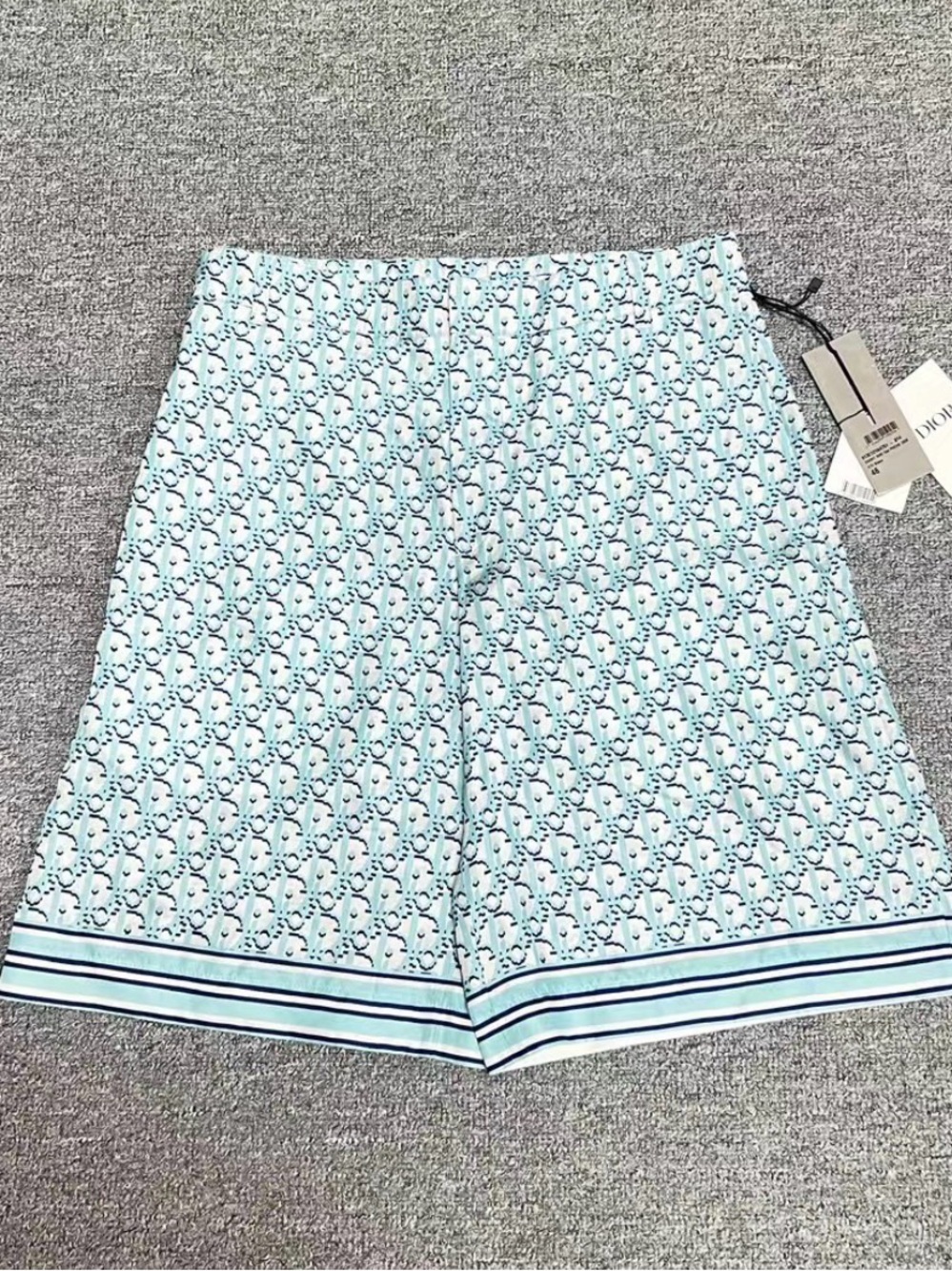 Dior Light Blue Monogram Print Men’s Bermuda Shorts with Navy Trim